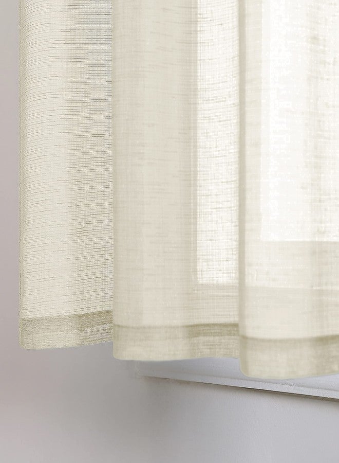 Pitalk Tier Curtains 30 Inch Length for Small Windows Set Rod Pocket Cafe Curtain Semi Sheer Linen Textured RV Camper Farmhouse Kitchen Curtains for Bathroom Window Curtains Short Basement Cream Beige - Image 3